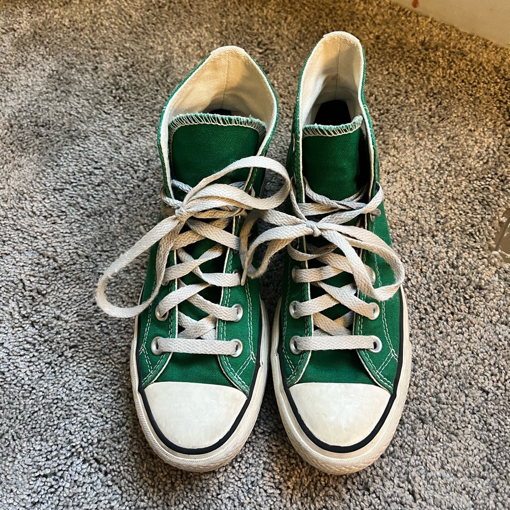 Custom Green Platform Converse (size W:5.5 M: 3.5)